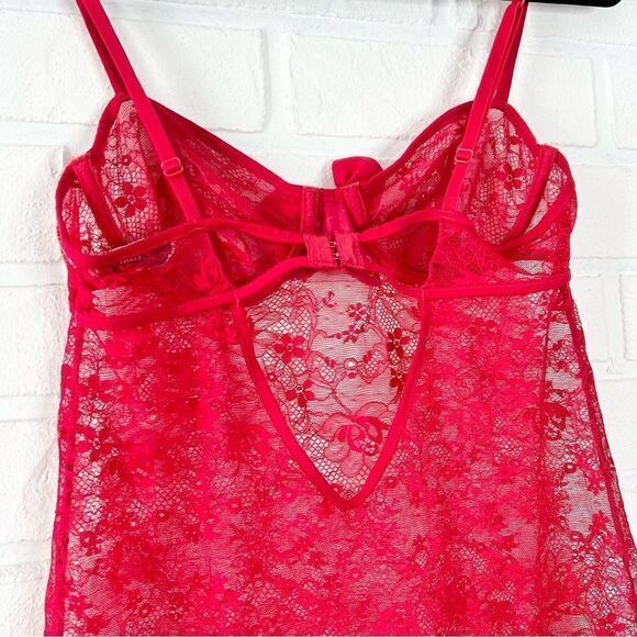 Etam Paris Red Lace Low Back Chemise Lingerie 6 - Picture 9 of 15